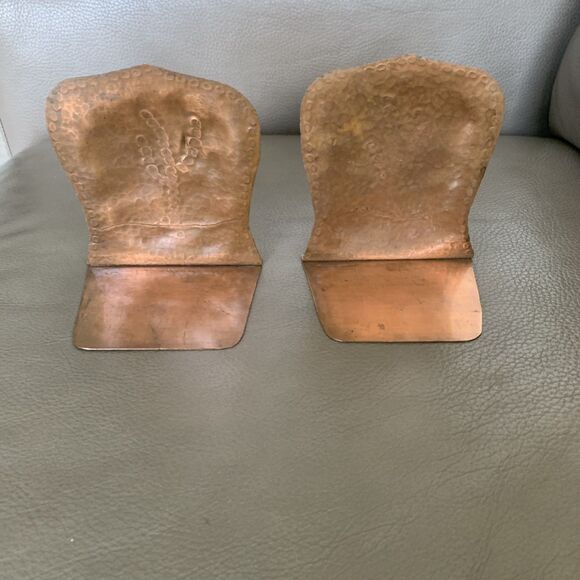 Vintage Hammered Copper Bookends Pair Rustic Tree Motif MCM Artsy Brutalist - Picture 8 of 16